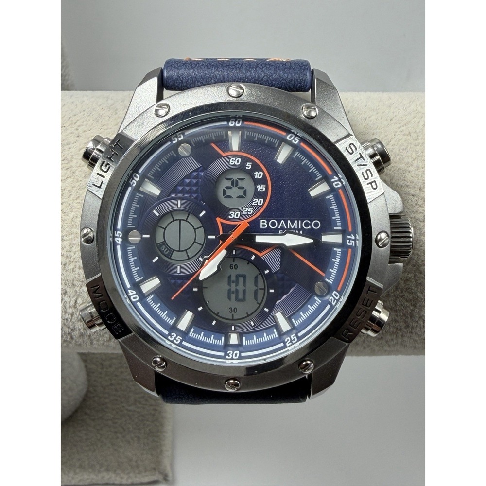 Boamigo F-546 New Battery Mens Watch 48MM 8.5" Leather Band Analog/Digital
